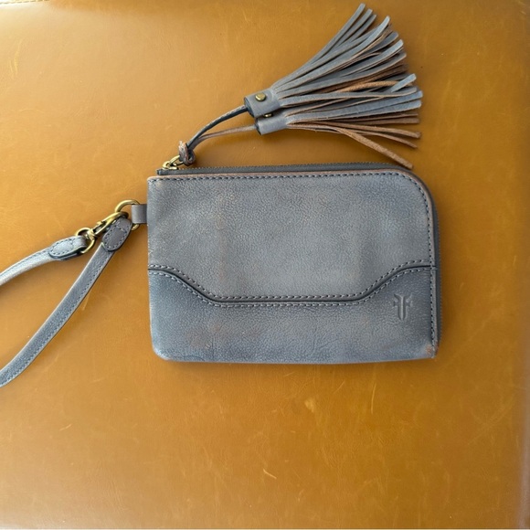Frye Handbags - Frye MELISSA WRISTLET Distressed Gray Leather Wristlet with Tassel